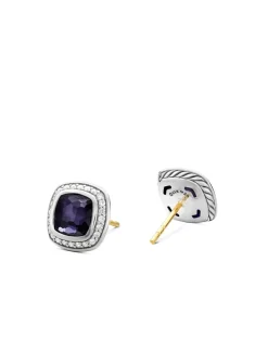 Albion® Stud Earrings In Sterling Silver With Blue Topaz And Diamonds, 7mm