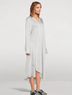 Asymmetric Shirt Dress In Stripe Print