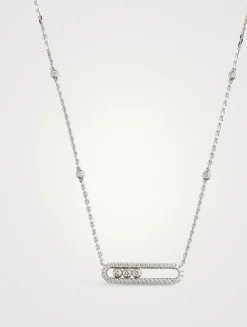 Baby Move 18K White Gold Pavé Necklace With Diamonds