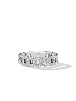 Belmont® Curb Link Band Ring In Sterling Silver With Pavé Diamonds
