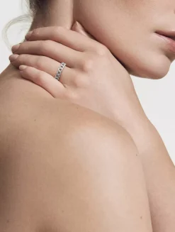 Belmont® Curb Link Band Ring In Sterling Silver With Pavé Diamonds