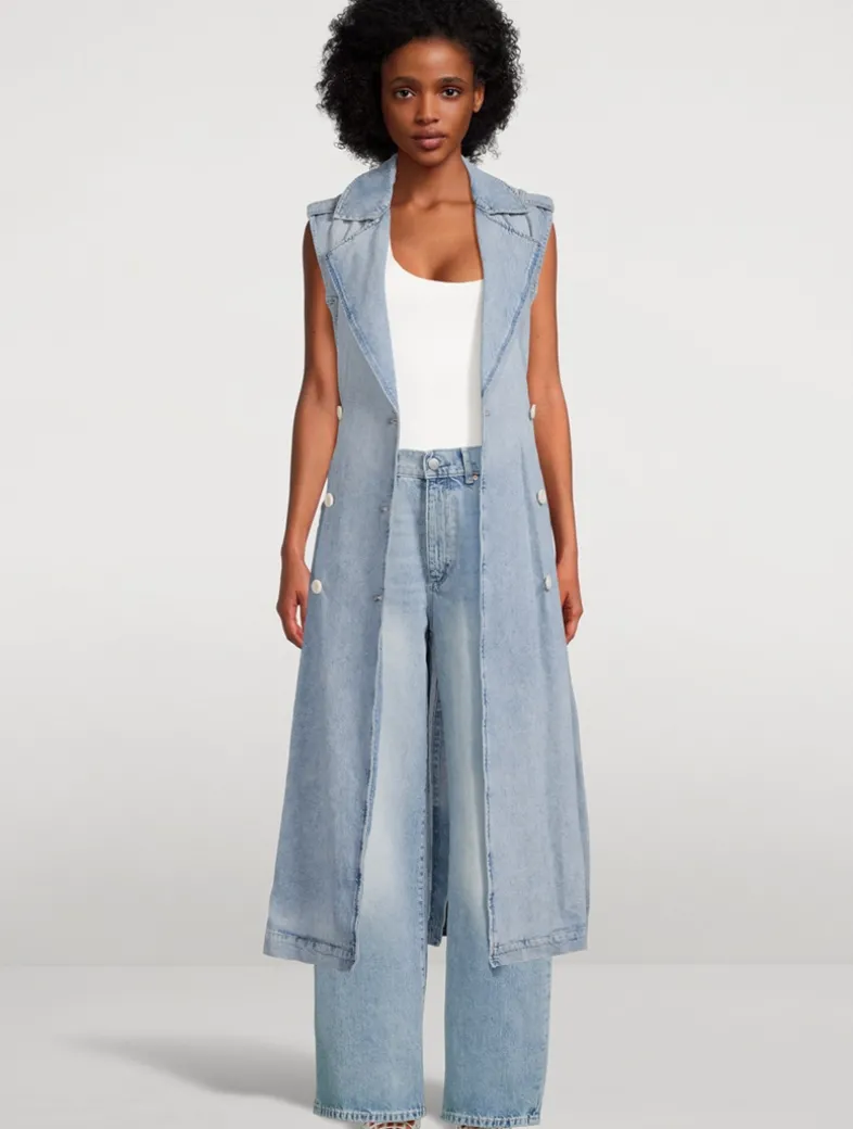 Belted Denim Trench Vest