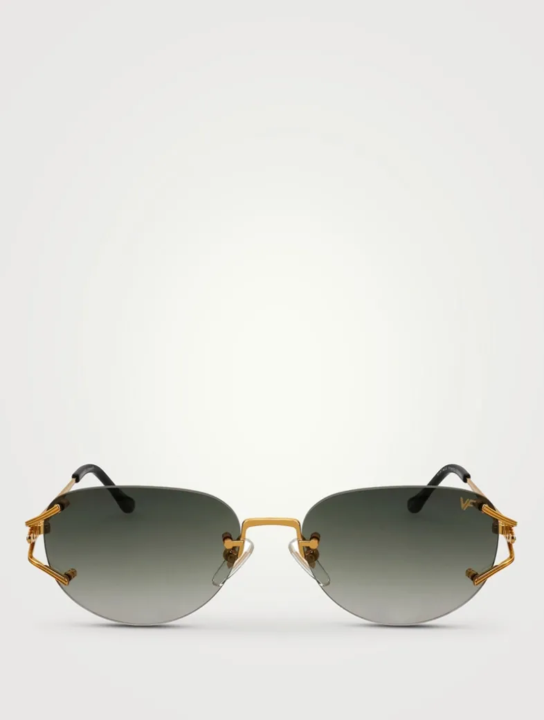 Broadway 24K Gold Drill Mount Round Sunglasses