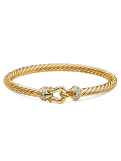 Buckle Cablespira® Bracelet In 18k Yellow Gold With Diamonds, 5mm
