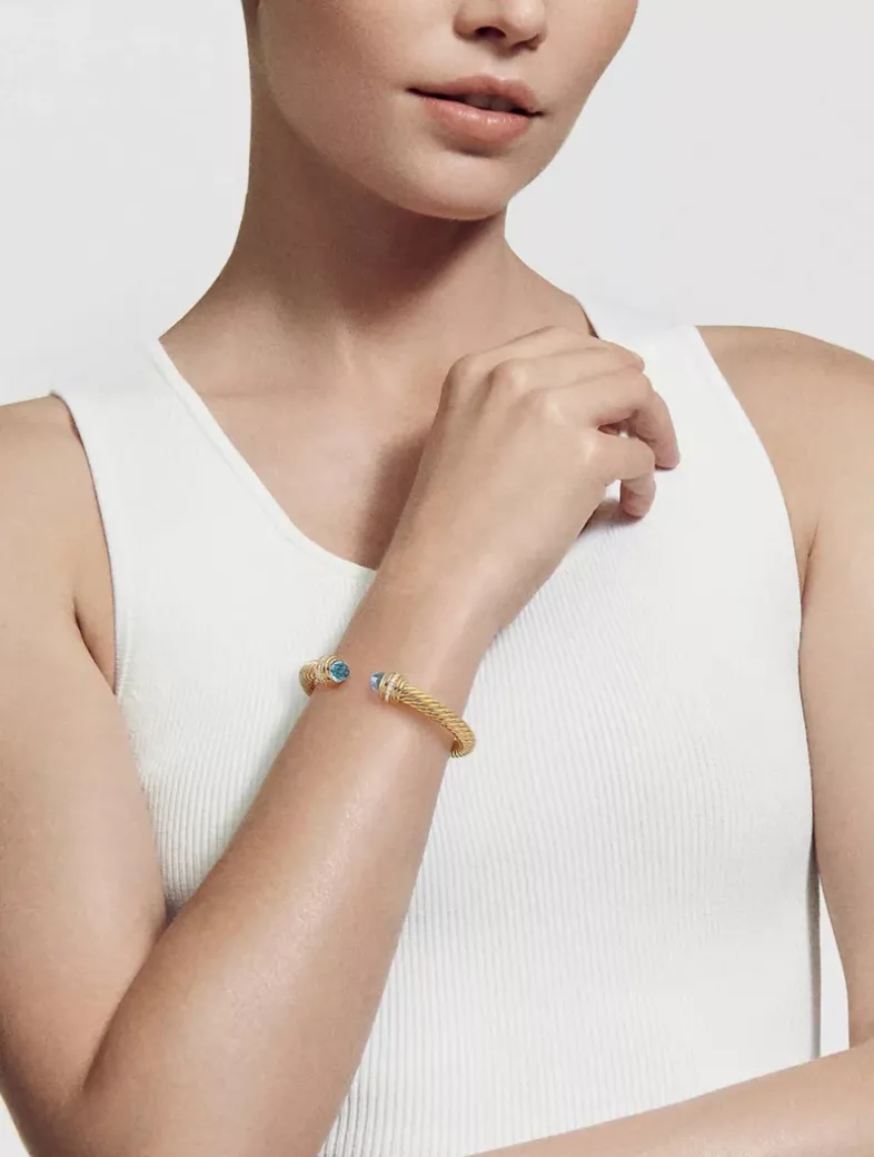 Cable Classics Bracelet In 18k Yellow Gold With Gold Domes And Pavé Diamonds