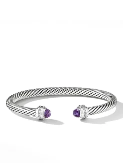 Cable Classics Bracelet In Sterling Silver With Blue Topaz And Pavé Diamonds