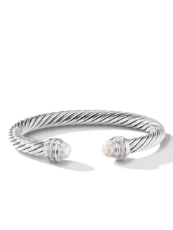 Cable Classics Bracelet In Sterling Silver With Pearls And Pavé Diamonds