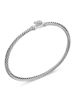 Cable Collectibles® Heart Bracelet In Sterling Silver With Pavé Diamonds