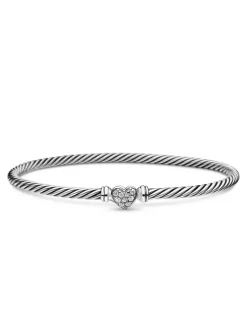 Cable Collectibles® Heart Bracelet In Sterling Silver With Pavé Diamonds