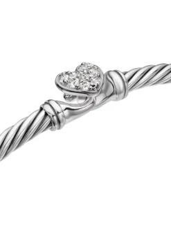 Cable Collectibles® Heart Bracelet In Sterling Silver With Pavé Diamonds