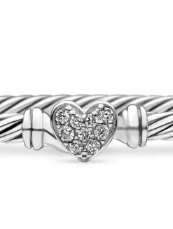 Cable Collectibles® Heart Bracelet In Sterling Silver With Pavé Diamonds