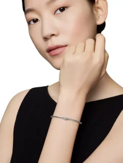 Cable Collectibles® Heart Bracelet In Sterling Silver With Pavé Diamonds