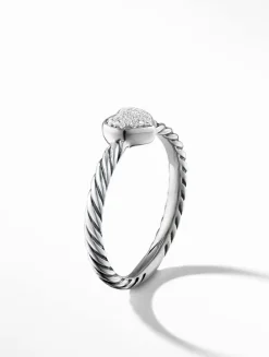 Cable Collectibles® Heart Stack Ring In Sterling Silver With Pavé Diamonds