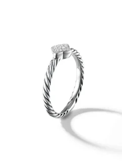 Cable Collectibles® Quatrefoil Stack Ring In Sterling Silver With Pavé Diamonds, 6.6mm