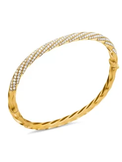 Cable Edge® Bangle Bracelet In 18k Yellow Gold With Diamonds, 4mm