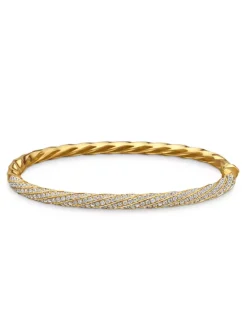 Cable Edge® Bangle Bracelet In 18k Yellow Gold With Diamonds, 4mm