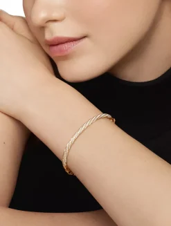 Cable Edge® Bangle Bracelet In 18k Yellow Gold With Diamonds, 4mm