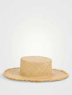 Canotier Straw Hat With Faux Pearl Chain