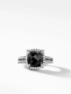 Chatelaine® Pavé Bezel Ring In Sterling Silver With Hampton Blue Topaz And Diamonds