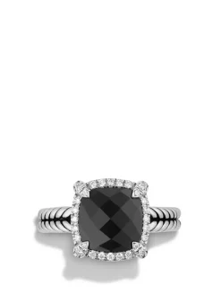 Chatelaine® Pavé Bezel Ring In Sterling Silver With Hampton Blue Topaz And Diamonds