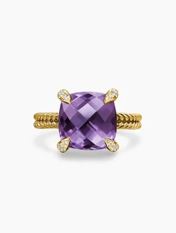 Chatelaine® Ring In 18k Yellow Gold With Hampton Blue Topaz And Diamonds, 11mm