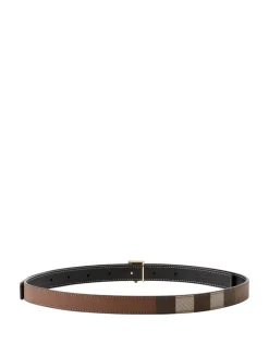 Check And Leather Reversible Tb Belt