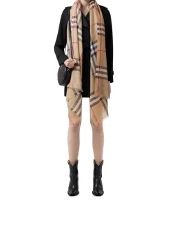 Check Lightweight Wool Silk Scarf