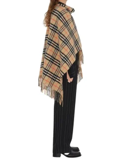 Check Wool Cashmere Cape