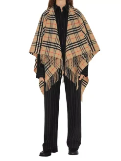 Check Wool Cashmere Cape