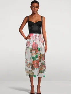 Chiffon Midi Skirt In Rose Print