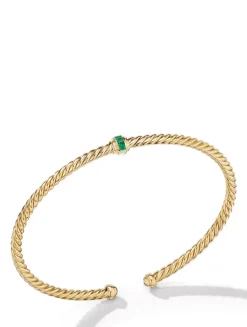 Classic Cablespira® Station Bracelet In 18k Yellow Gold With Pavé Emeralds, 3mm
