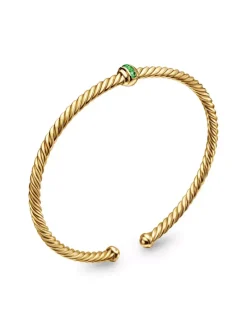 Classic Cablespira® Station Bracelet In 18k Yellow Gold With Pavé Emeralds, 3mm