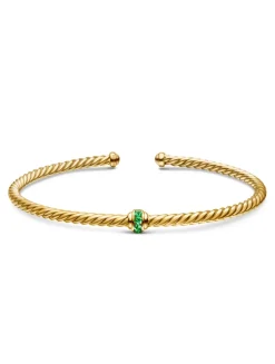 Classic Cablespira® Station Bracelet In 18k Yellow Gold With Pavé Emeralds, 3mm