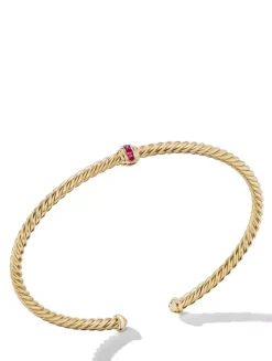 Classic Cablespira® Station Bracelet In 18k Yellow Gold With Pavé Emeralds, 3mm