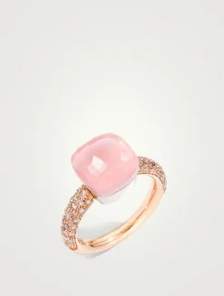 Classic Nudo 18K White And Rose Gold Ring With Multicolour Stones