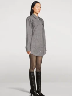Cotton Shirt Dress In Microcheck Print