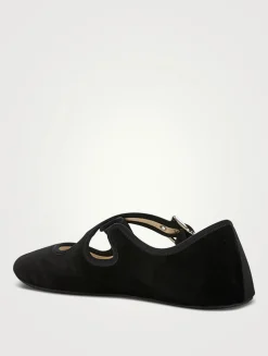 Criss Cross Velvet Ballet Flats