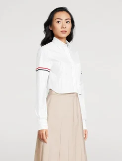 Cropped Poplin Shirt In Stripe Print