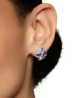 Crystal Cable Wrap Stud Earrings In Sterling Silver With Pavé Diamonds