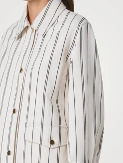 Denim Shirt Jacket In Stripe Print