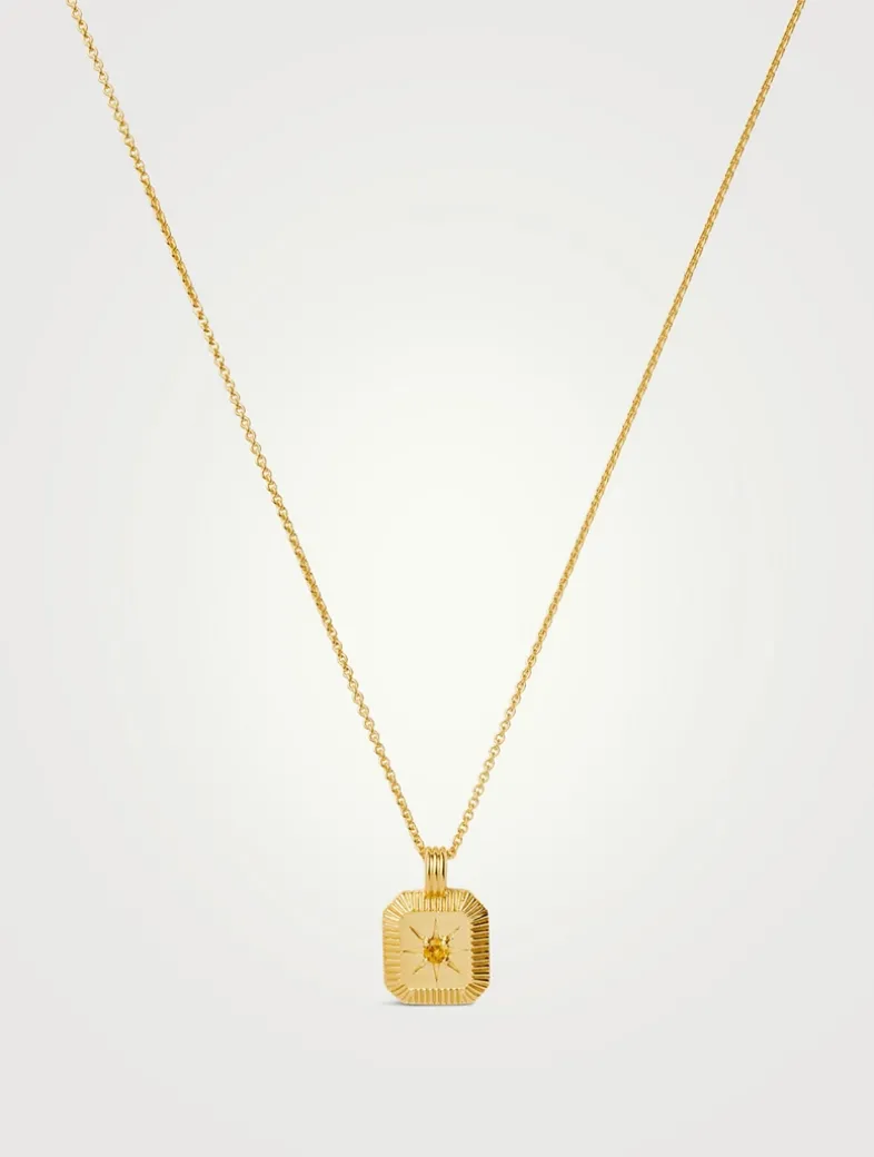 Engravable Citrine November Birthstone Pendant Necklace
