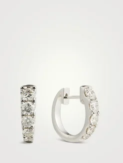 Essentials 18K White Gold Graduated Huggie Hoop Earrings With Diamonds
