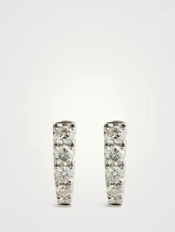Essentials 18K White Gold Graduated Huggie Hoop Earrings With Diamonds