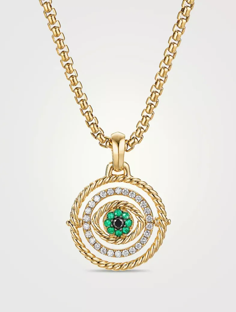 Evil Eye Mobile Amulet In 18k Yellow Gold With Pavé Emeralds And Diamonds