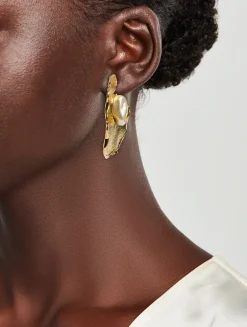 Faux Pearl Lilypad Clip-On Hoops