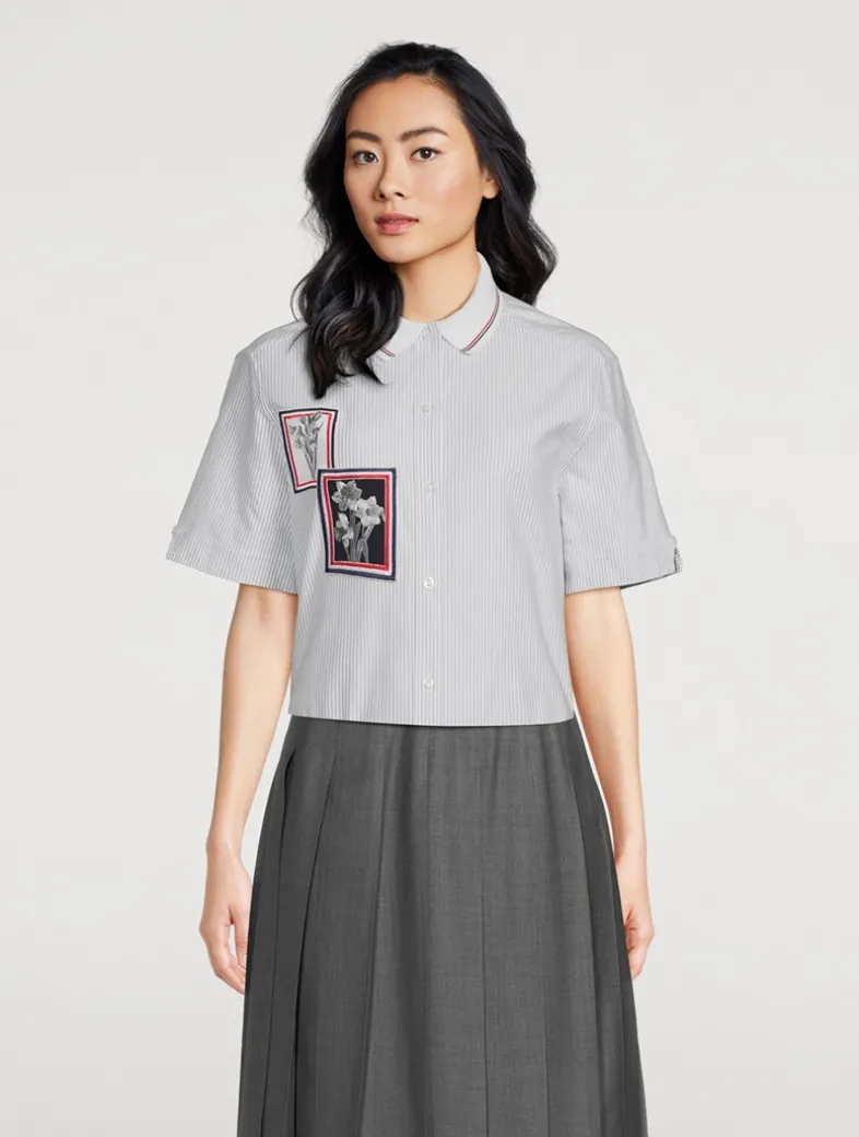 Floral-Embroidered Poplin Shirt In Stripe Print