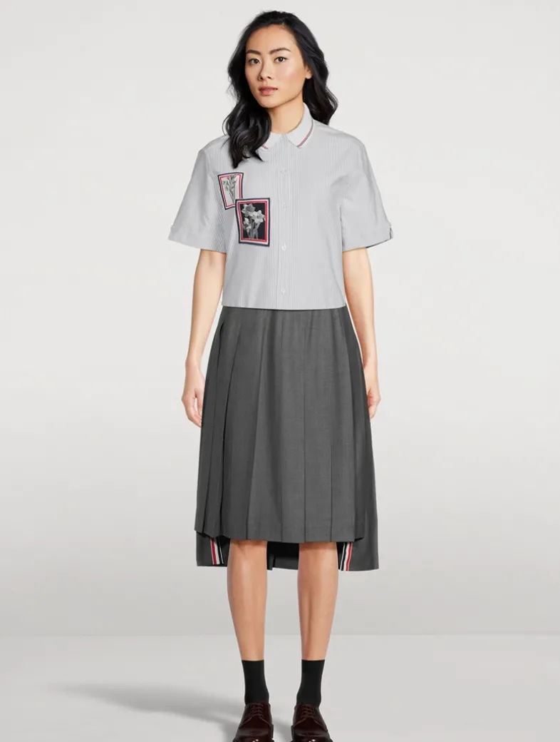 Floral-Embroidered Poplin Shirt In Stripe Print