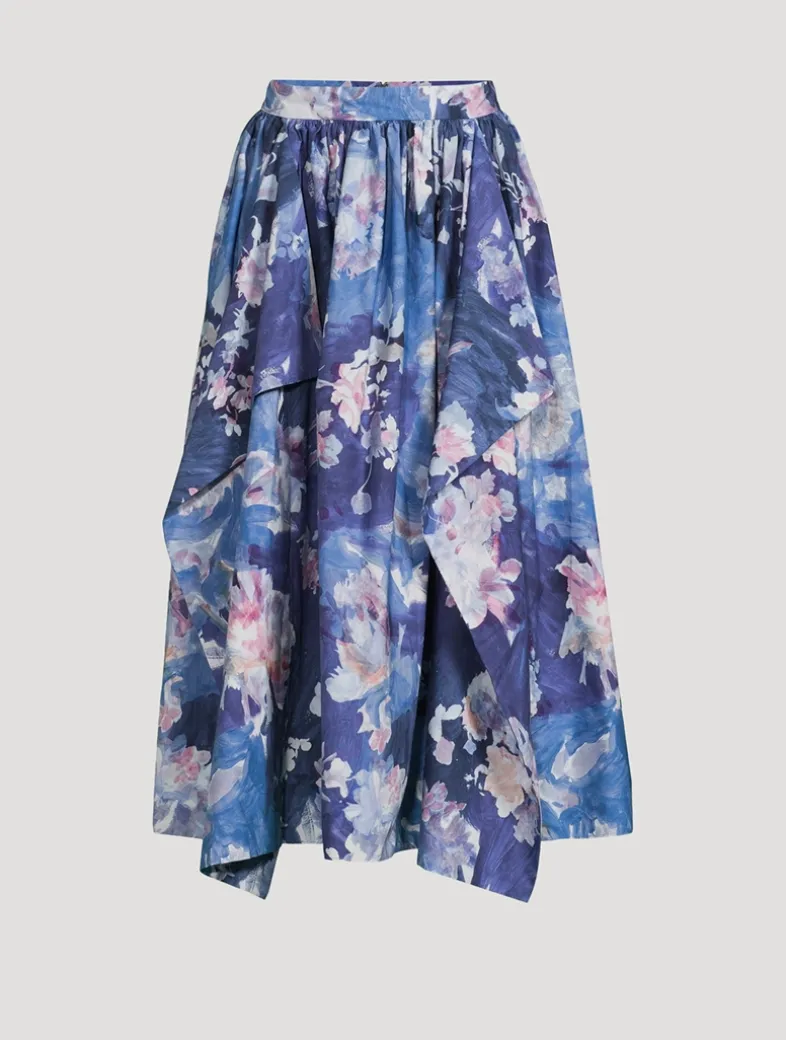 Gathered Midi Skirt In Floral Print