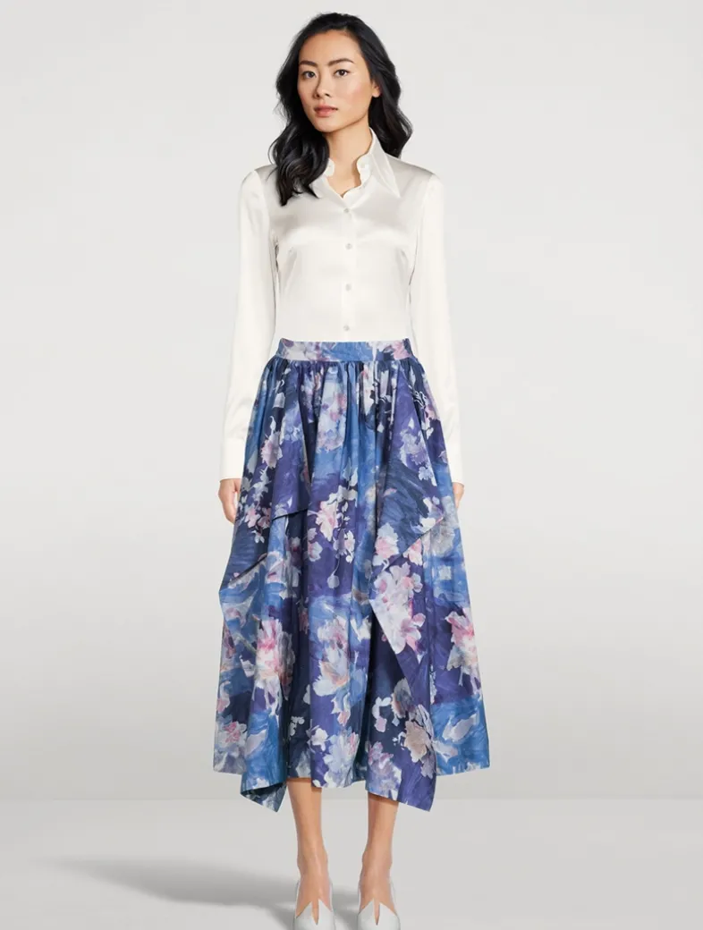 Gathered Midi Skirt In Floral Print