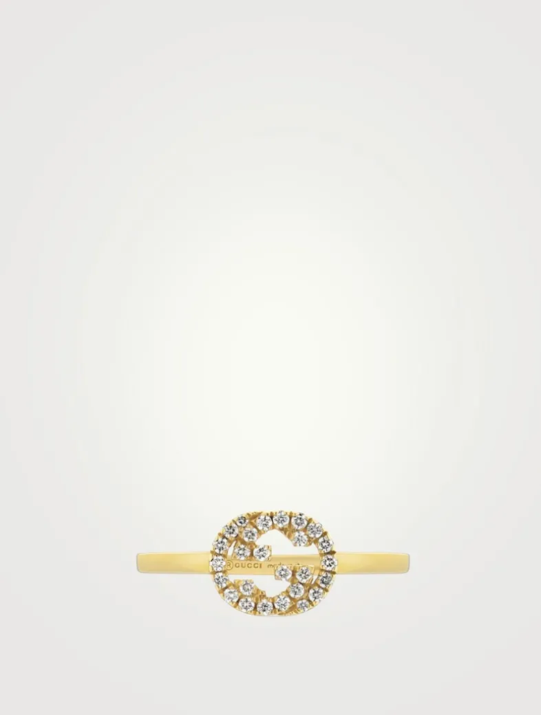 Interlocking G 18K Gold Diamond Ring
